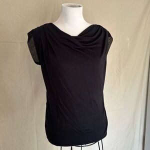 Express Black Draped Women's Blouse cowl neck flutter sleeve sz small stretchy
